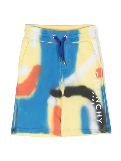 Givenchy Kids' Spray-paint Print Track Shorts In Yellow