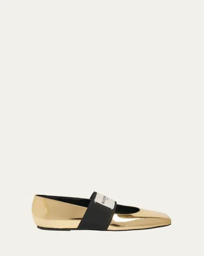 GIVENCHY SQUARE LABEL METALLIC LEATHER BALLERINA FLATS