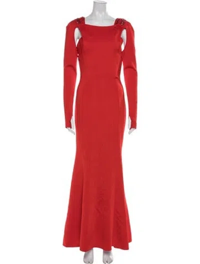 Pre-owned Givenchy Square Neckline Long Dress In Red