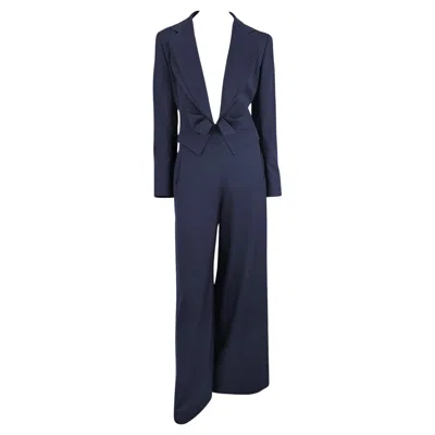 Pre-owned Givenchy S/s 1997  By John Galliano Cropped Navy Blue Oversized Pantsuit Fr40