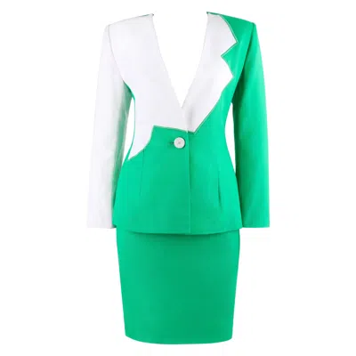 Pre-owned Givenchy S/s 1998 Alexander Mcqueen 2pc Green Asymmetric Panel Skirt Suit Set