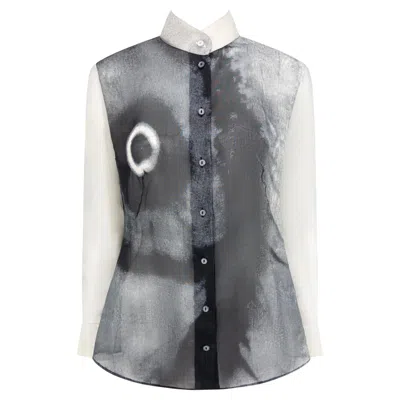 Pre-owned Givenchy S/s 1999  By Alexander Mcqueen Sheer Black Eye Print Button Up Blouse