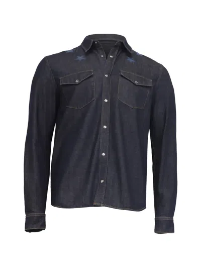 Pre-owned Givenchy Star-embroidered Button-down Denim Shirt In Blue