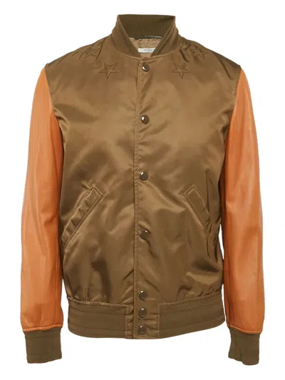 Pre-owned Givenchy Star Leather-sleeves Bomber Jacket In Brown