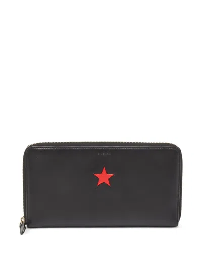 Pre-owned Givenchy Star-patch Zip-around Wallet In Black