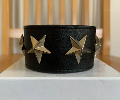 Pre-owned Givenchy Stars Leather Bracelet + Box In Black