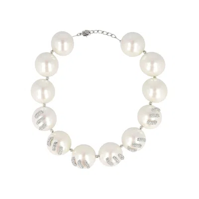 Pre-owned Givenchy Stitch Necklace In Faux Pearls With Crystals 'white/silver' | Women's Size Onesize