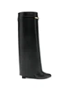 Givenchy Women Black Sandals With Logo Plaque On The Front And High Wedge Heel In Leather Woman In Black