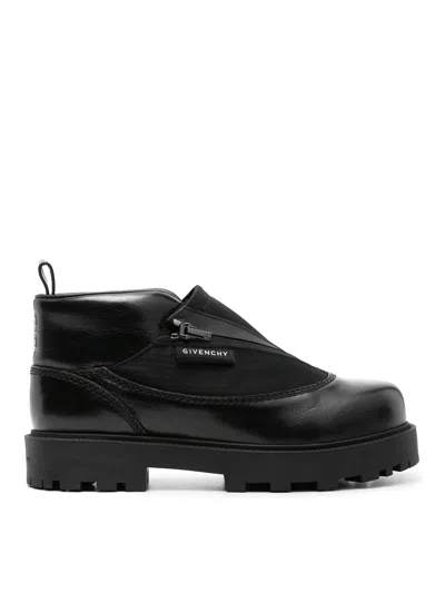 Givenchy Leather Workboot Slip On Sneakers With Chunky Sole In Black