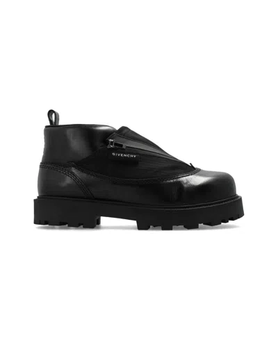 Givenchy Leather Workboot Slip On Sneakers With Chunky Sole In Black
