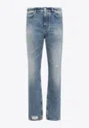 Givenchy Washed Denim Tapered Leg Jeans With Contrast Stitching In Blue