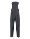 Givenchy Strapless Pleated Jumpsuit Belt Loops In Gray
