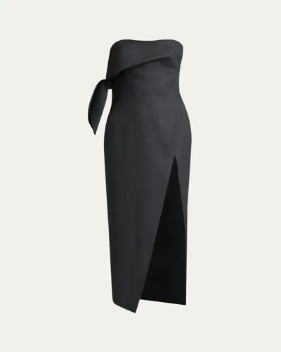 Givenchy Strapless Bow Bustier Slit Midi Dress In Black