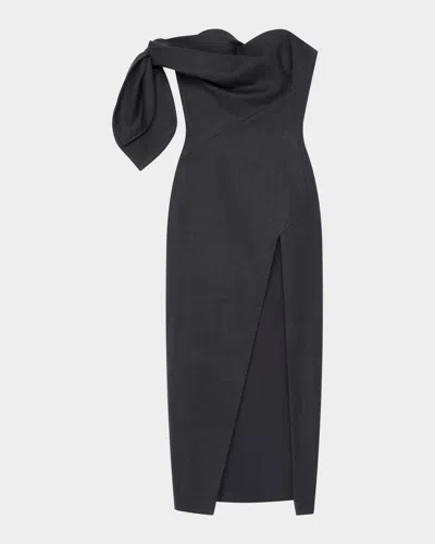 Givenchy Robe Bustier Longue En Laine Avec Naud In Gray