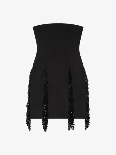 Givenchy Strapless Dress In Crepe Satin With Crystal Fringes In Black