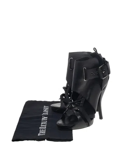 Pre-owned Givenchy Strappy Peep-toe Ankle Boots In Black
