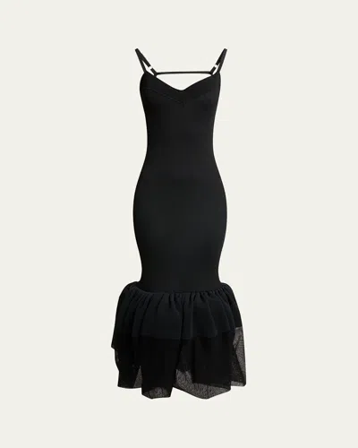 Givenchy Strappy Ruffled Open-back Midi Dress In Black