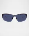 Givenchy Strass Semi-rimless Metal Square Shield Sunglasses In Shiny Palladium Blue