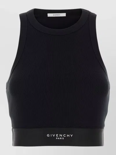 Givenchy Stretch Cotton Crew Neck Ribbed Top In Black