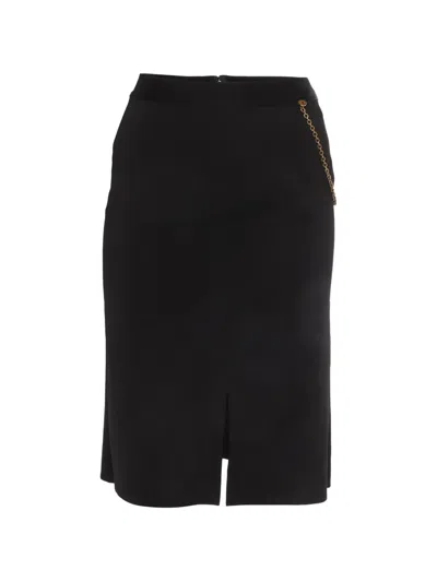Pre-owned Givenchy Stretch-knit Chain-detail Midi Skirt In Black