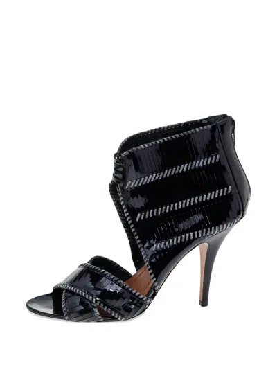 Pre-owned Givenchy Stripe Cut Patent Leather Ankle Boots In Black