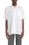GIVENCHY STRIPE SHORT SLEEVE COTTON BUTTON-UP SHIRT