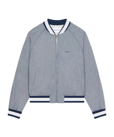 Givenchy Striped Blouson In Cotton With  Embroidery In Blue