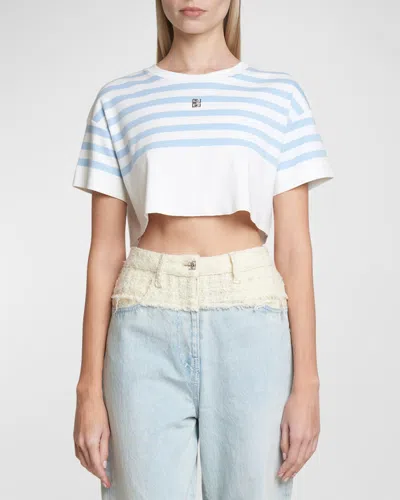 Givenchy Striped Crop T-shirt In White Light Blue