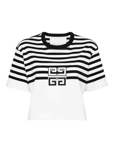 Givenchy Striped Cropped T-shirt In White