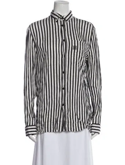 Pre-owned Givenchy Striped Long Sleeve Button-up Top In Black