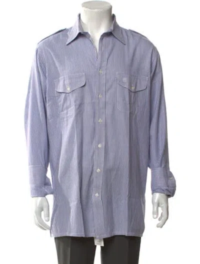 Pre-owned Givenchy Striped Long Sleeve Dress Shirt In Blue