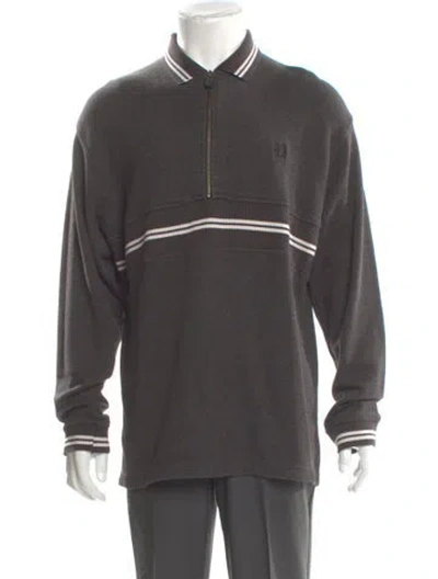 Pre-owned Givenchy Striped Mock Neck Polo Sweater In Gray