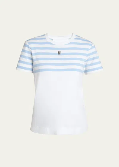Givenchy Striped Top T-shirt With 4g Logo Detail In White Light Blue
