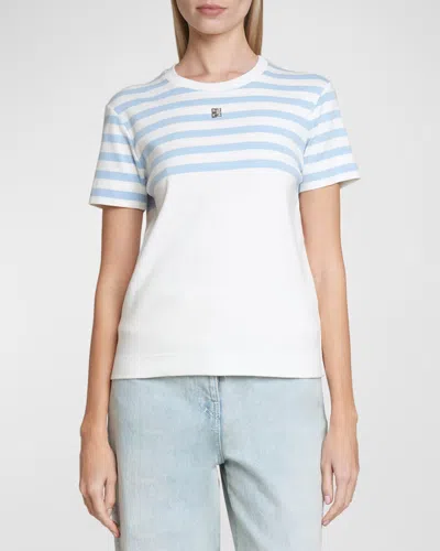 Givenchy Striped Top T-shirt With 4g Logo Detail In White Light Blue