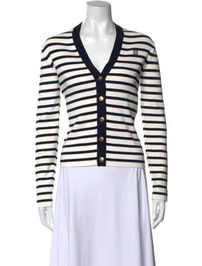 Pre-owned Givenchy Striped V-neck Top In White