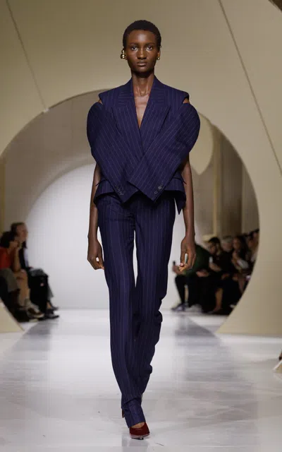 Givenchy Striped Wool Cigarette Pants In Blue