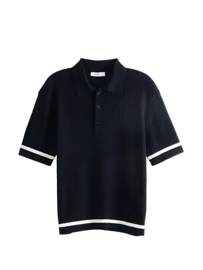Givenchy Stripe-trim Textured Polo Shirt In Black
