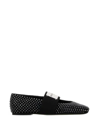 Givenchy Sliced Square Ballerinas In Suede With Strass In Black