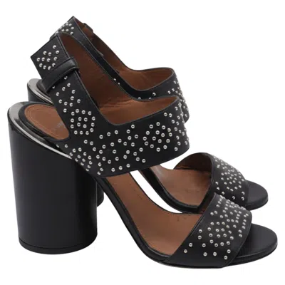 Pre-owned Givenchy Studded Ankle Strap Block-heel Sandals In Black Leather