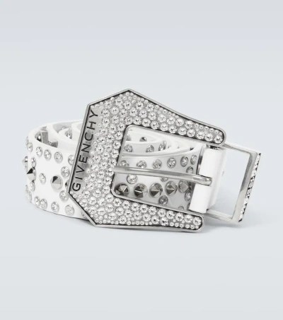 Givenchy Studded Crystal-embellished Leather Belt In White