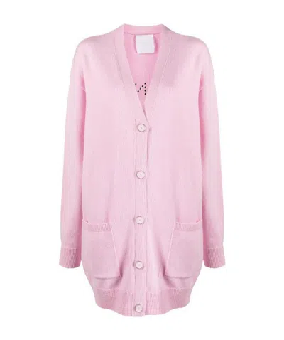 Givenchy Studded-logo Longline Cardigan In Pink