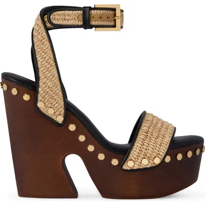Givenchy Studded Raffia Wedge Sandals In Black