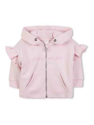 Givenchy Kids Logo-detailed Zipped Ruffled Hoodie In Pink