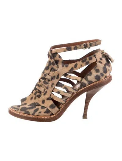 Pre-owned Givenchy Suede Animal Print T-strap Pumps In Brown