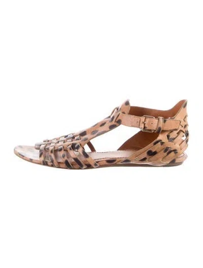 Pre-owned Givenchy Suede Animal Print T-strap Sandals In Neutral