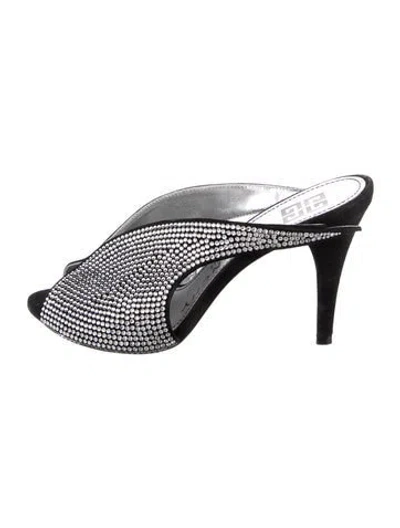 Pre-owned Givenchy Suede Crystal Embellishments Mules In Black