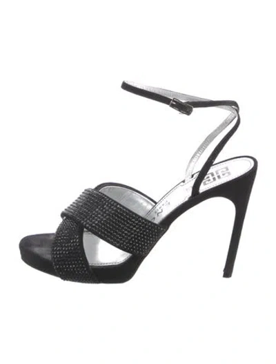 Pre-owned Givenchy Suede Crystal Embellishments Sandals In Black