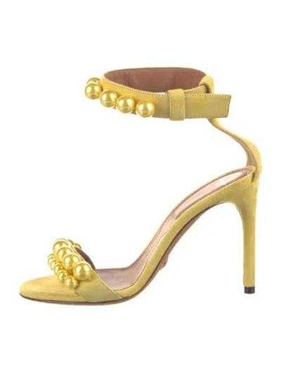 Pre-owned Givenchy Suede Floral Print Sandals In Yellow