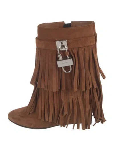 Pre-owned Givenchy Suede Fringe Trim Accent Boots In Brown