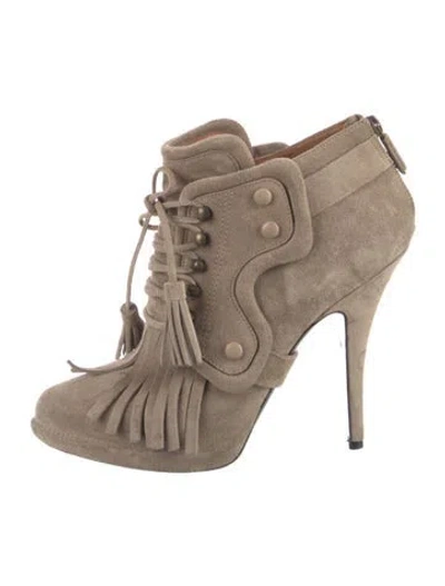 Pre-owned Givenchy Suede Fringe Trim Accent Lace-up Boots In Brown
